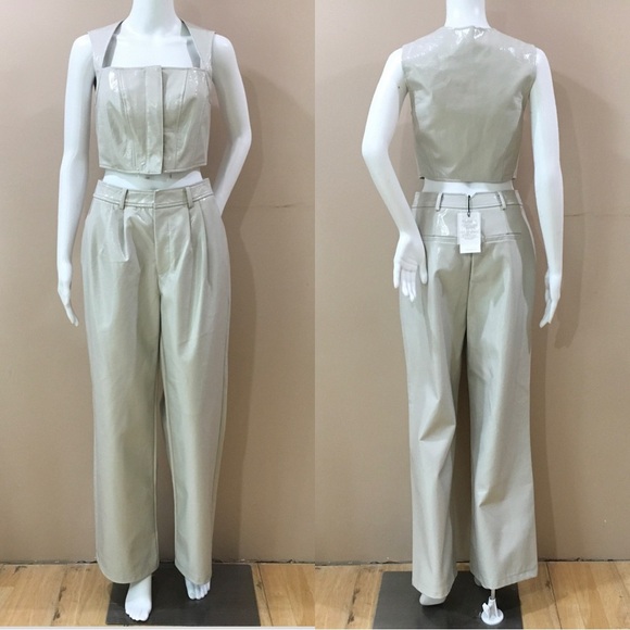 7 FOR ALL MANKIND 2 PCS Set VEGAN LEATHER PANTS TOP  Grey Size Xs-s New - Picture 1 of 12